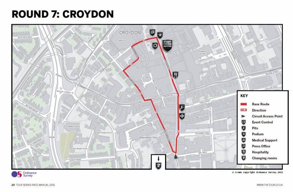 Mapa de etapas de Croydon, seguro de ciclismo de maillot amarillo