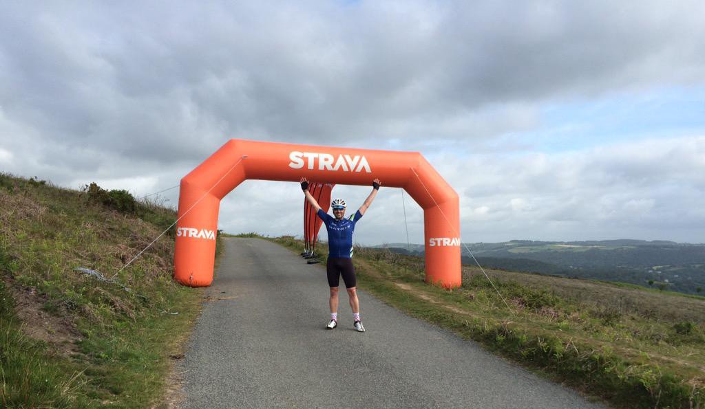 Strava Blow Up Banner, Yellow Jersey's Simon Lythgoe riding the KOM at Dartmoor Classic 2015