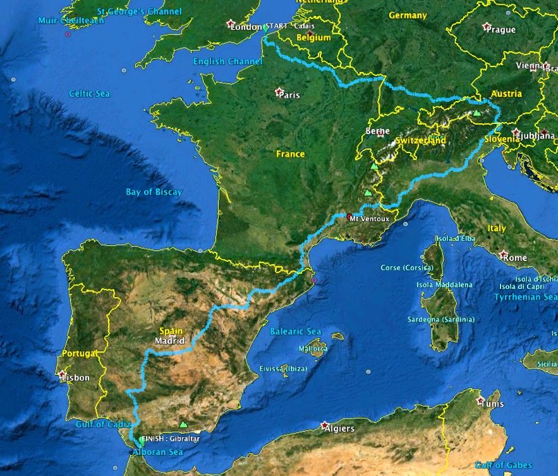 Race Across Europe Route