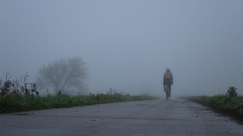 Markus Stitz cycling home for Christmas fog