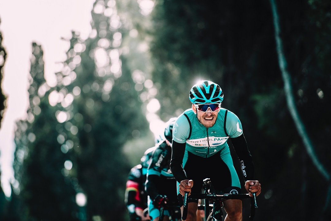 cyclist showing his teeth