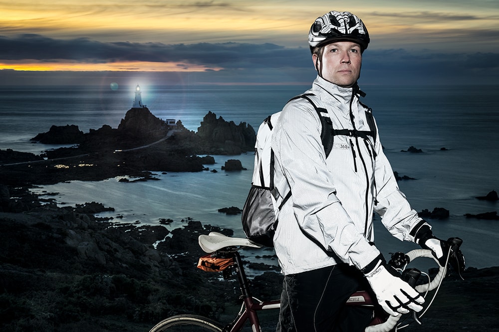 cyclist in reflective jacket
