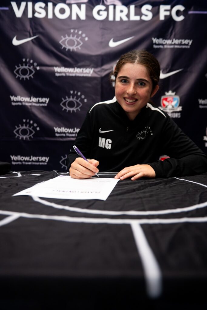 May Georgiades at her Vision Girls FC signing day
